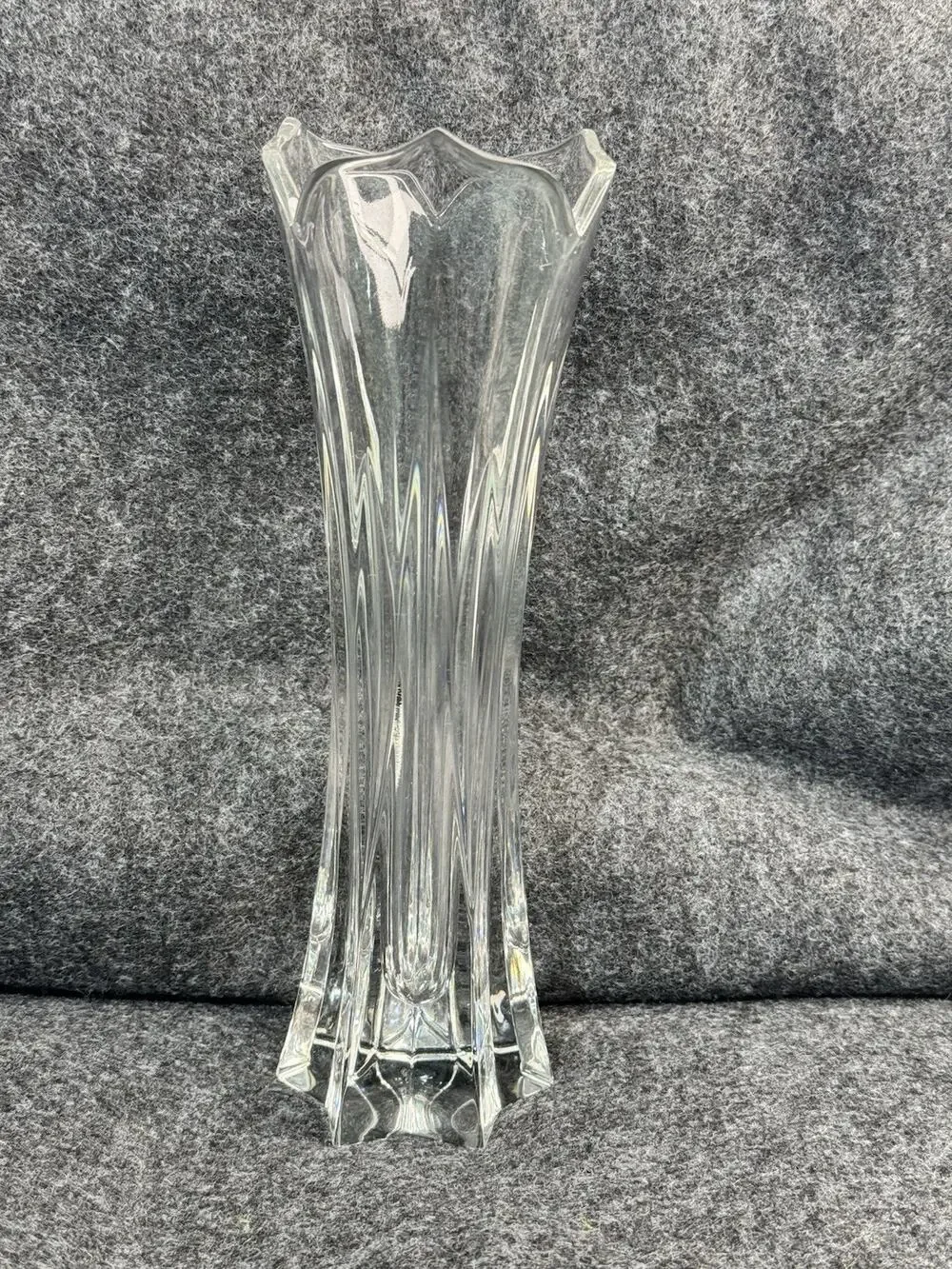 Gorham Germany Full Lead Glass Crystal Tulip Top Vase Star Of David Base 50s VTG